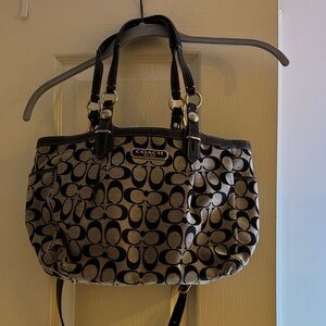 Coach Signature Black and Gray Shoulder Bag Tote with Long Strap